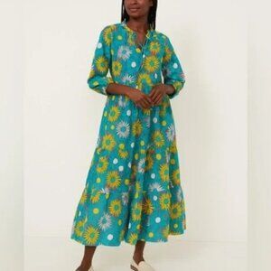 Tuckernuck Salty Paloma Blue Daisy Long Caftan Dress
